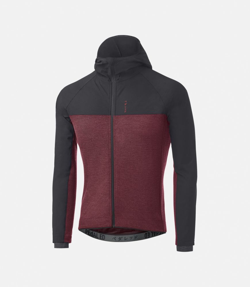 men all road merino hooded jersey burgundy jary front pedaled