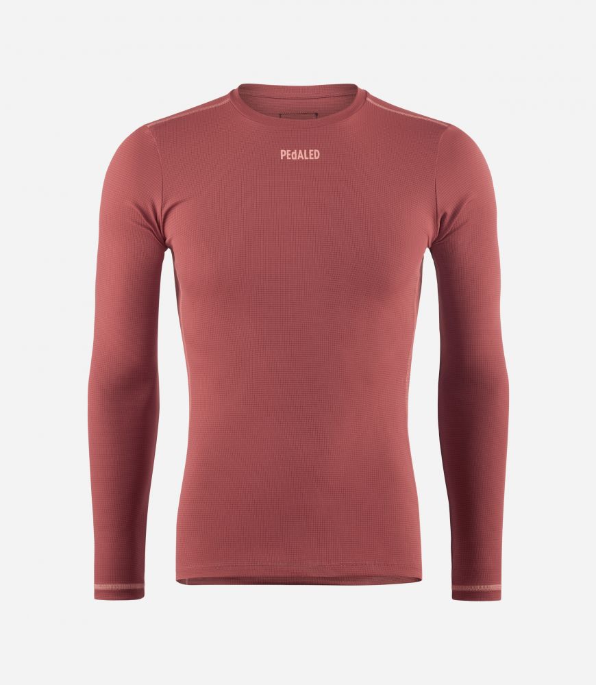 Cycling Base Layer Long Sleeve Dark Red for Men - Front - Odyssey | PEdALED
