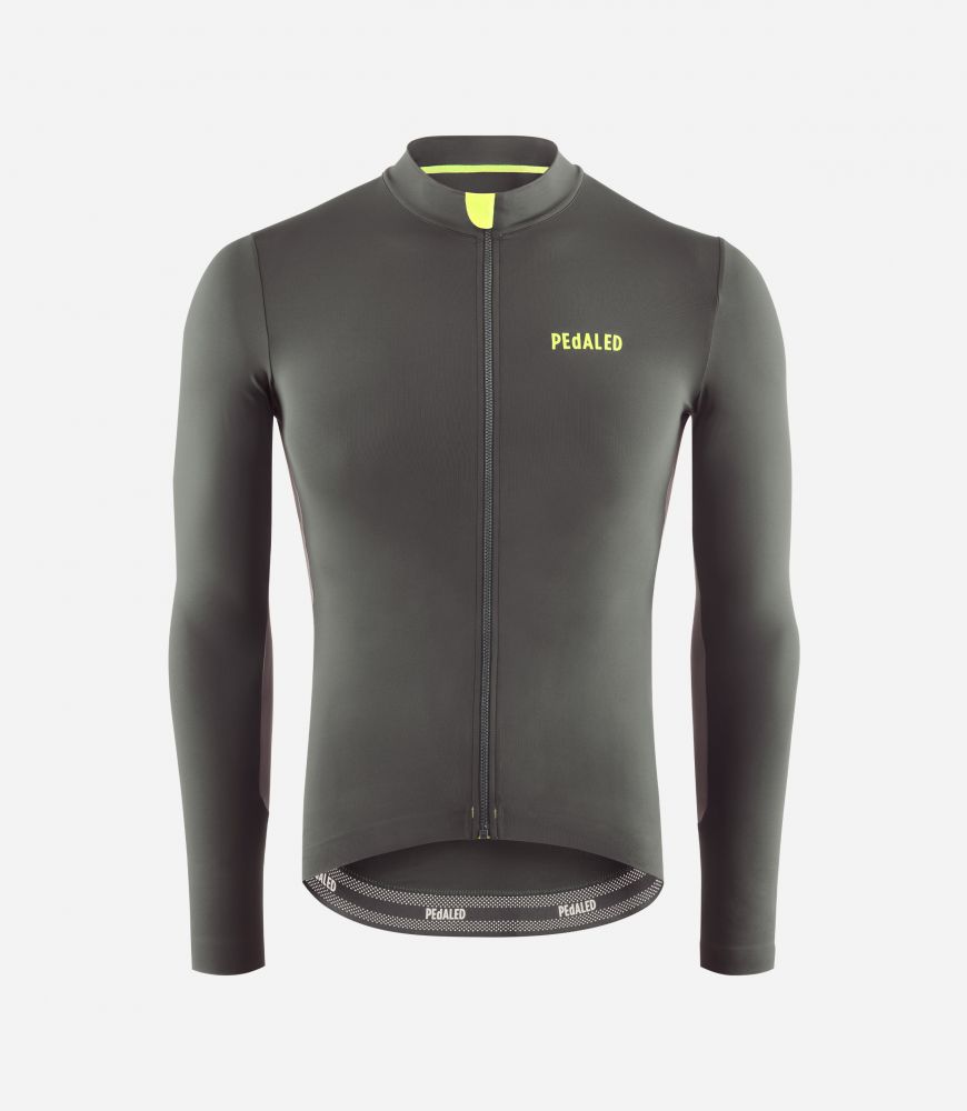 Cycling Jersey Long Sleeve Grey for Men - Front - Element | PEdALED
