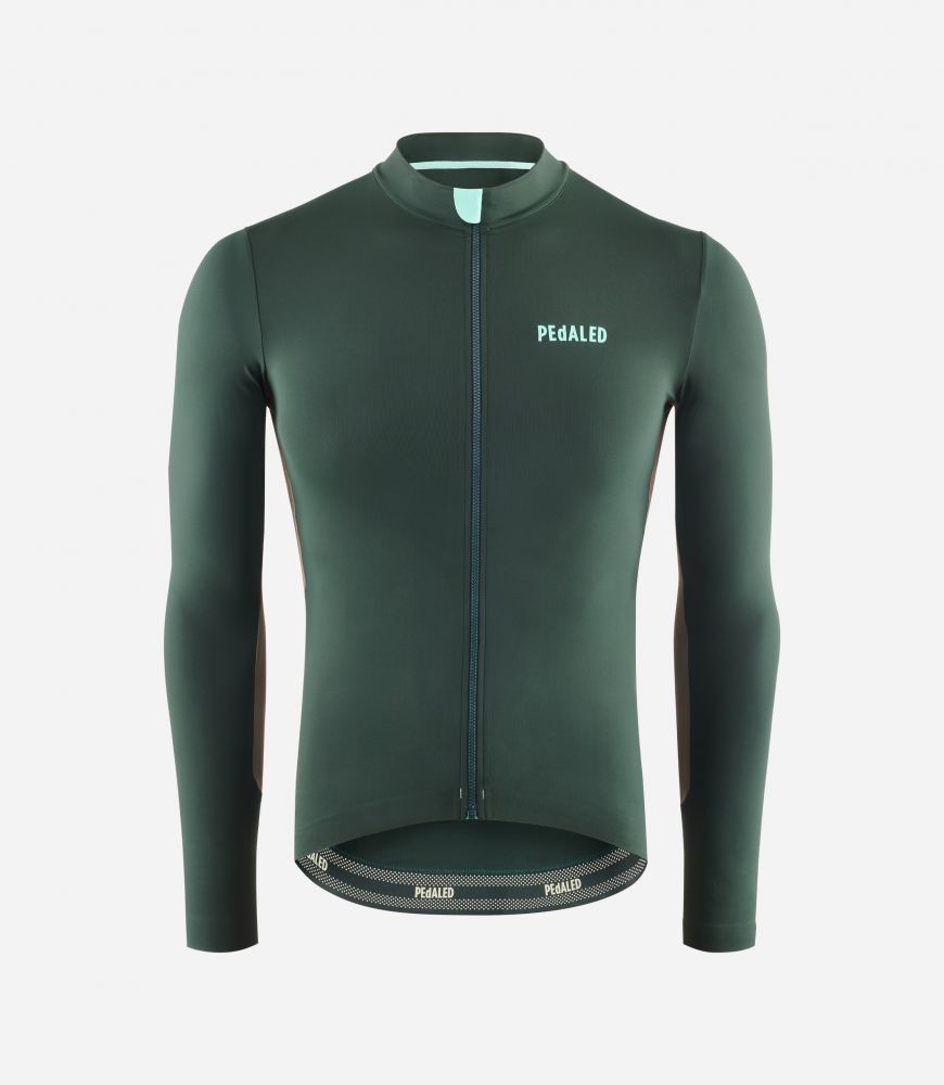 Cycling Jersey Long Sleeve Green for Men - Front - Element | PEdALED
