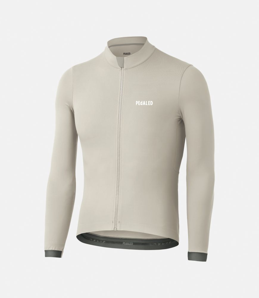 men cycling long sleeve jersey grey essential still life front pedaled