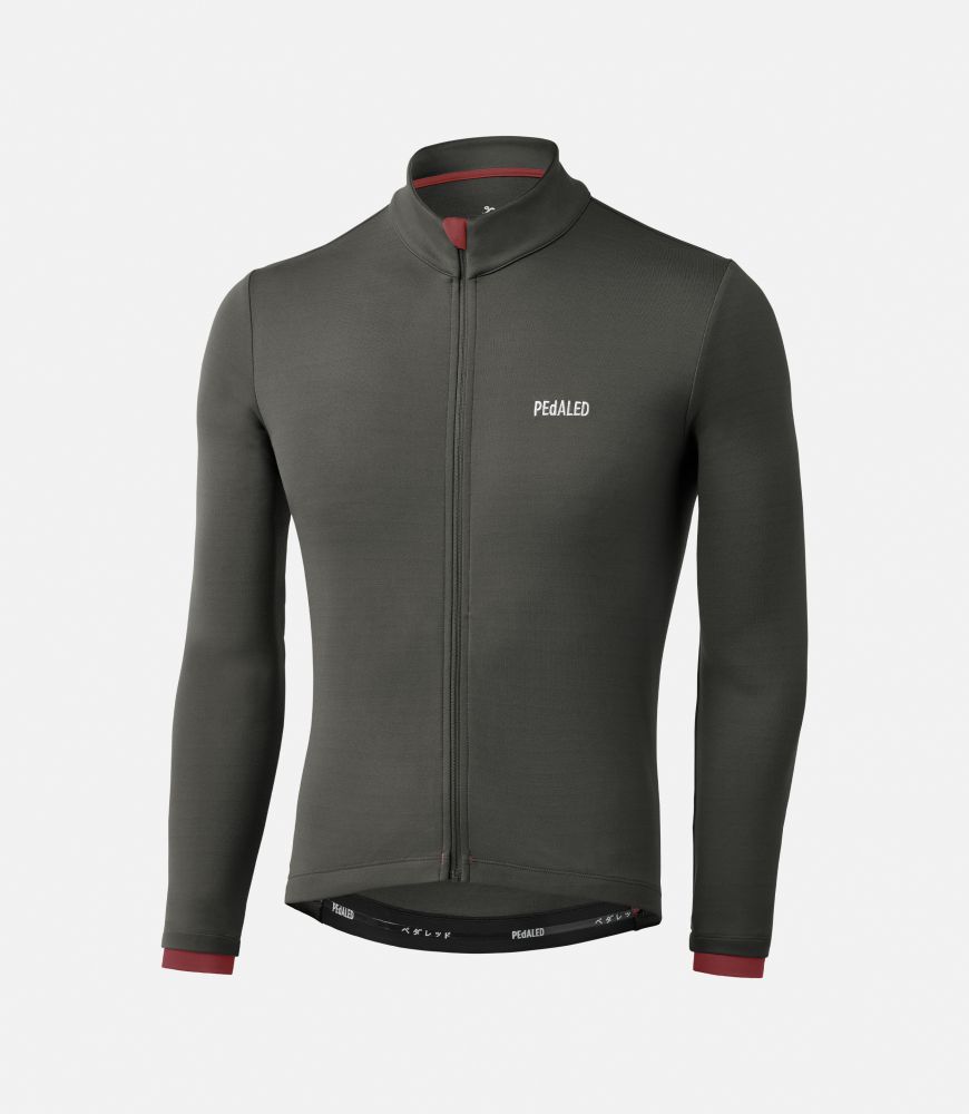 men cycling merino long sleeve jersey grey essential still life front pedaled