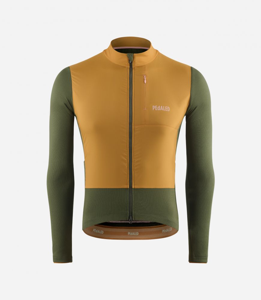 Cycling Jersey Long Sleeve Merino Green for Men - Front - Odyssey | PEdALED
