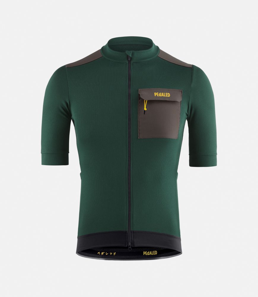 Cycling Merino Jersey Green for Men - Front - Odyssey | PEdALED
