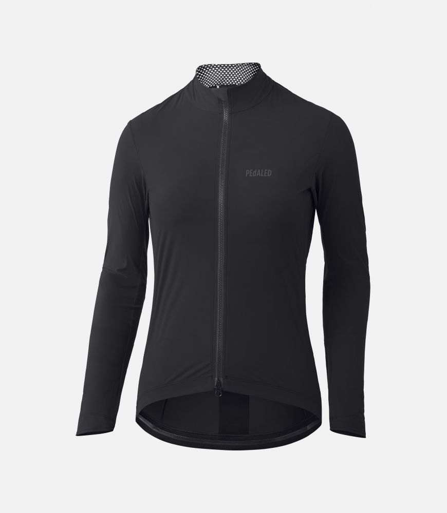 nest women water resistant cycling jacket black front mirai pedaled