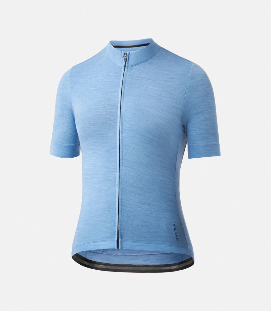 women cycling jersey merino light blue front essential pedaled