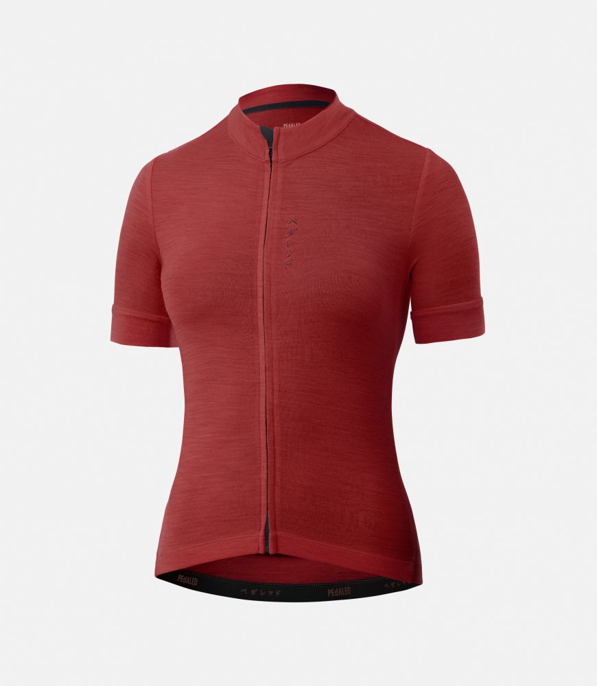 women cycling jersey merino red essential front pedaled