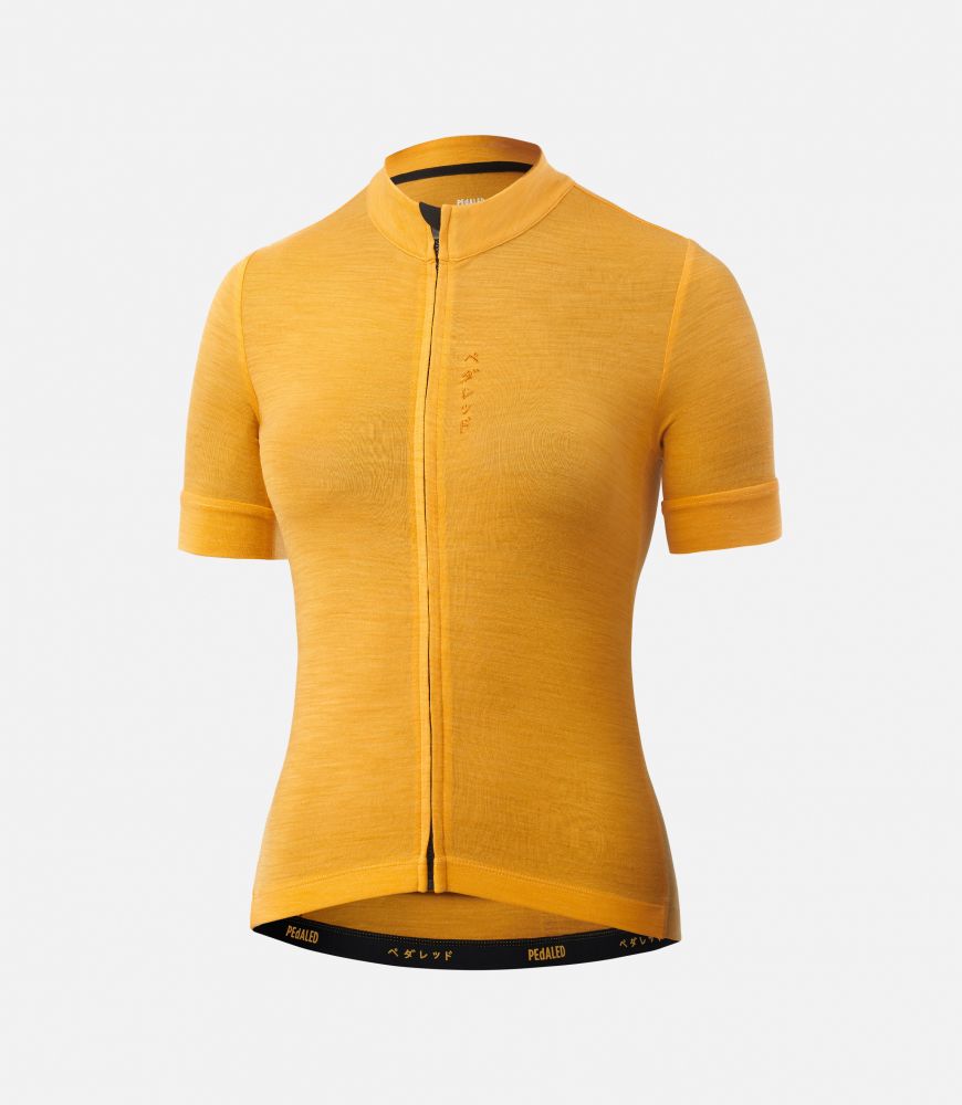 women cycling jersey merino yellow essential front pedaled