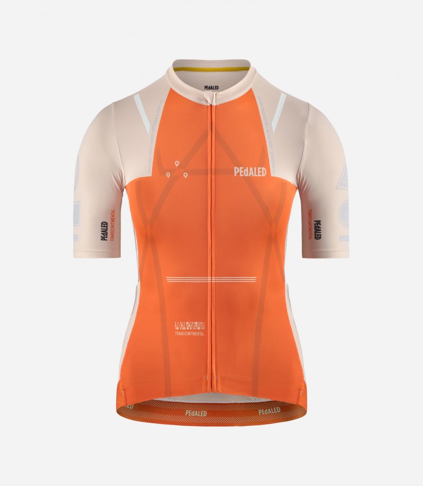 women cycling jersey orange transcontinental front pedaled