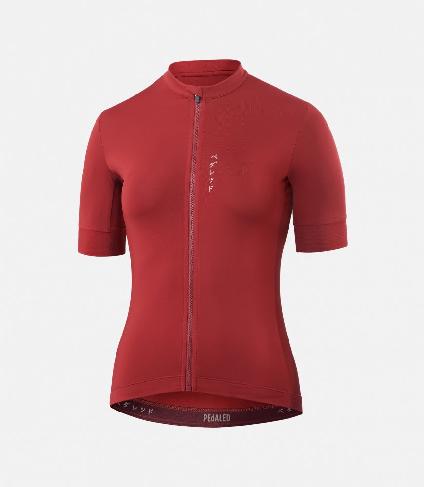 women cycling jersey red mirai front pedaled