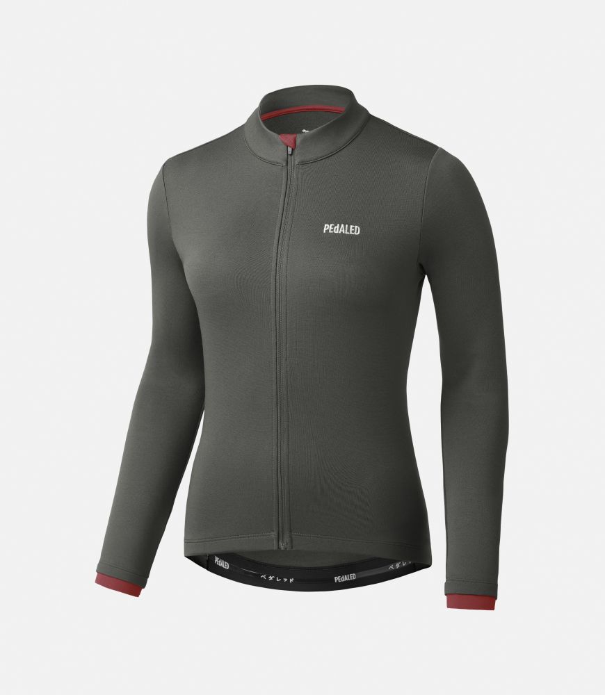 Cycling Jersey Grey Merino For Women - Front - Essential | PEdALED
