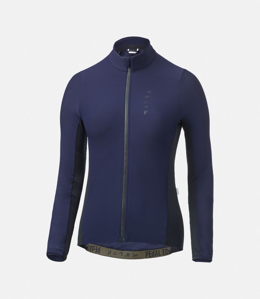 women thermo cycling jersey long navy mirai front pedaled