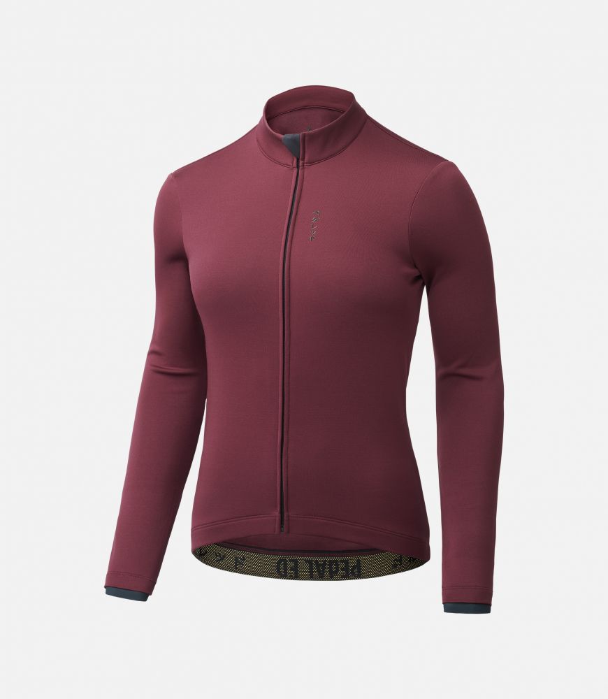 women merino long sleeve jersey burgundy essential front pedaled