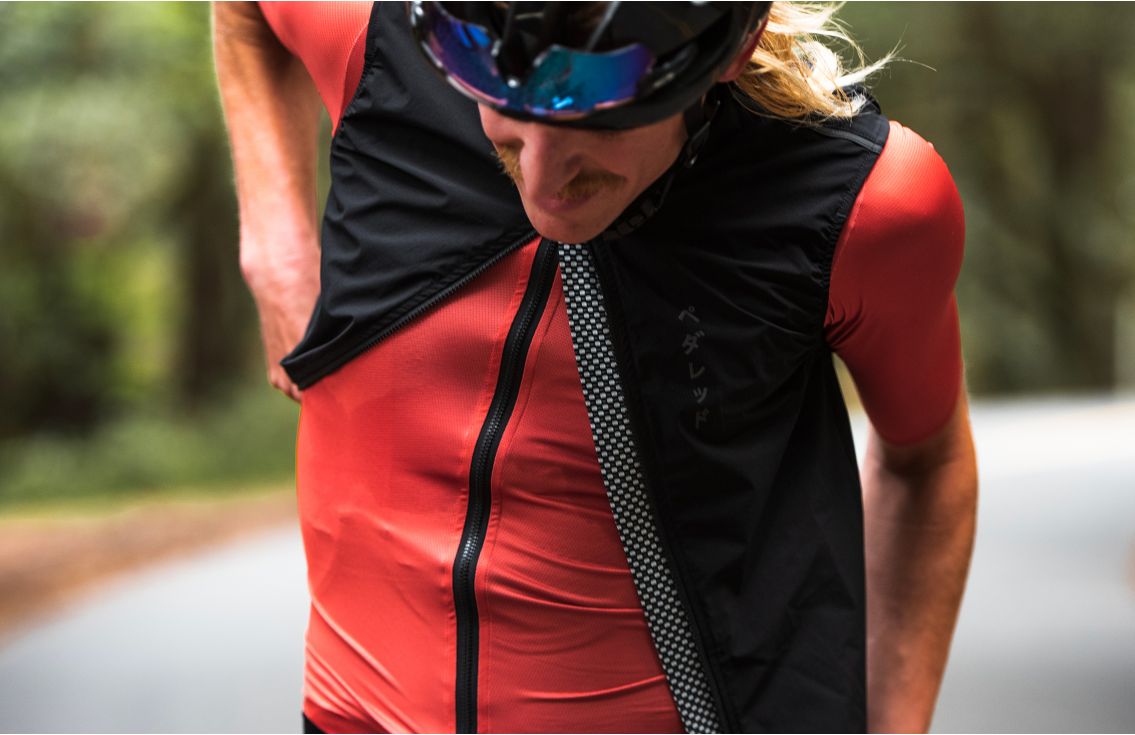 all weather cycling vest front zip black mirai pedaled action