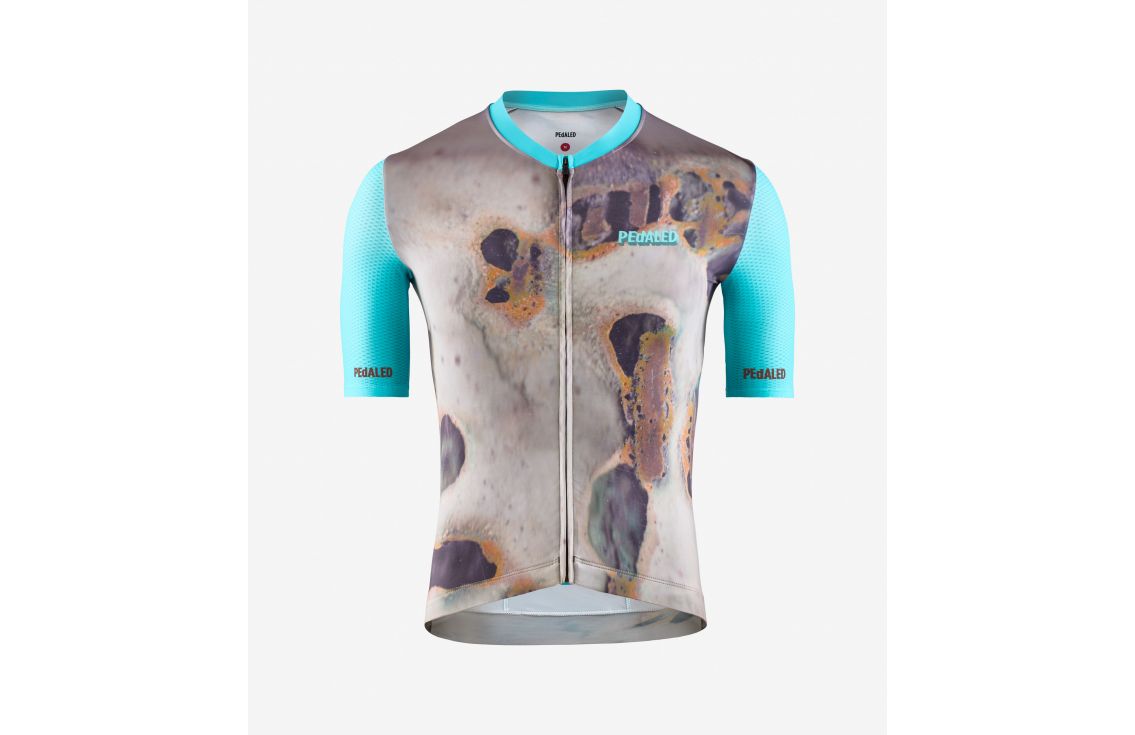 men cycling jersey light blue godai front pedaled