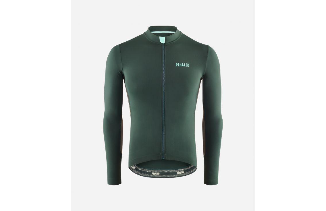 Cycling Jersey Long Sleeve Green for Men - Front - Element | PEdALED
