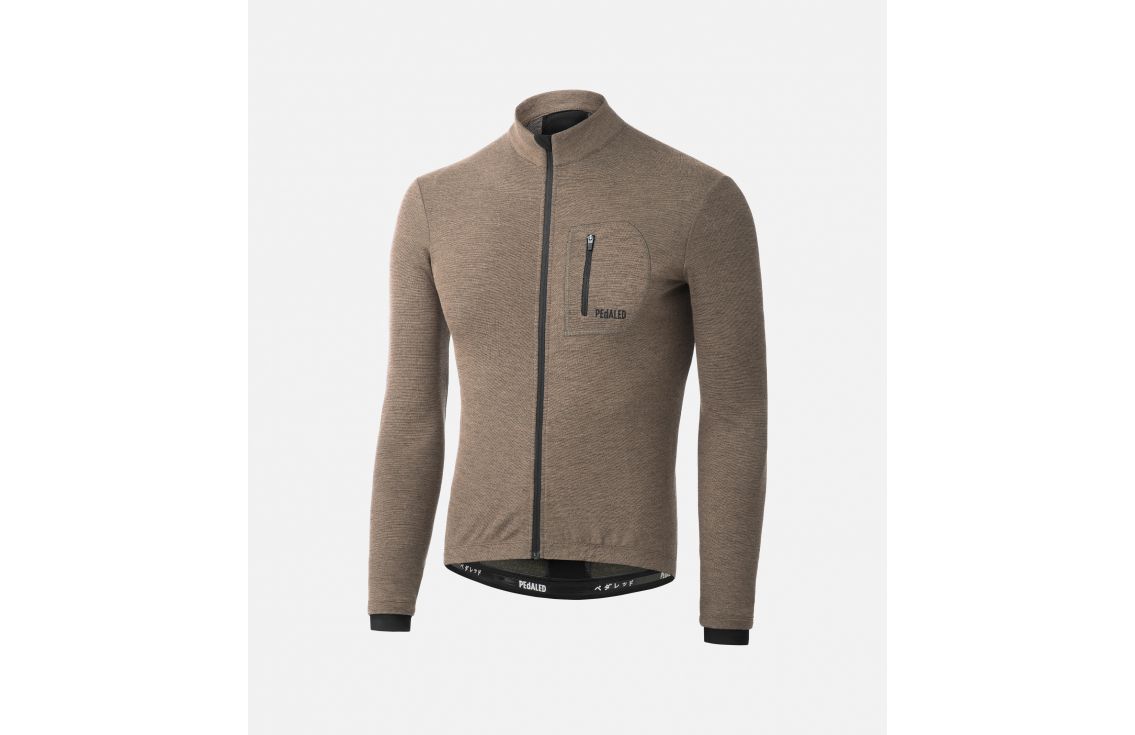 Cycling Merino Jersey Longsleeve Brown for Men - Front - Kaido | PEdALED
