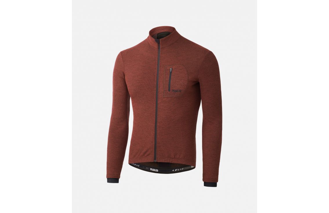 Cycling Merino Jersey Longsleeve Red for Men - Front - Kaido | PEdALED
