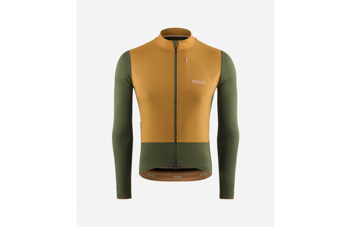 Cycling Jersey Long Sleeve Merino Green for Men - Front - Odyssey | PEdALED
