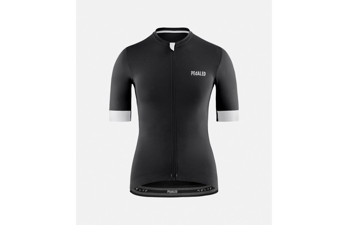 women cycling jersey black essential front pedaled