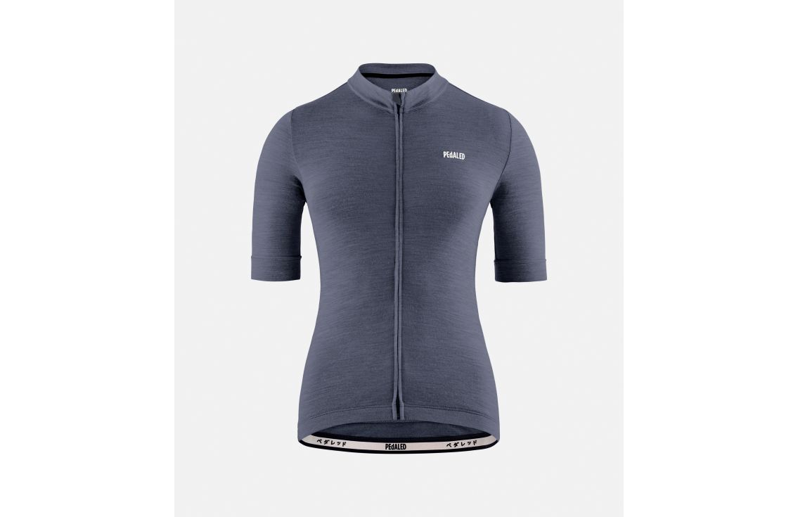 women cycling jersey merino navy essential front pedaled