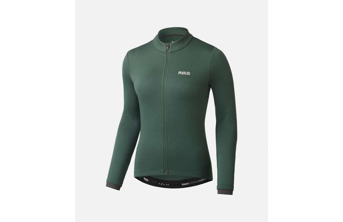 Cycling Jersey Green Merino For Women - Front - Essential | PEdALED
