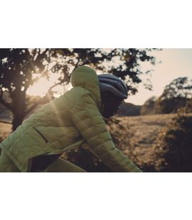 insulated cycling jacket adventure odyssey lime in action pedaled