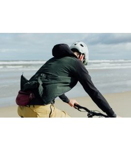 Jary all-road merino hooded jersey military green in action back pedaled 