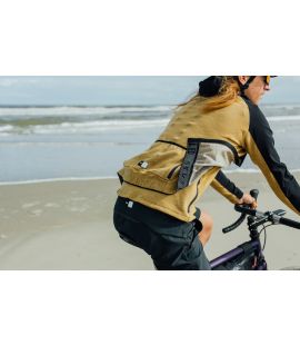 Jary all-road merino hooded jersey mustard in action back pedaled 
