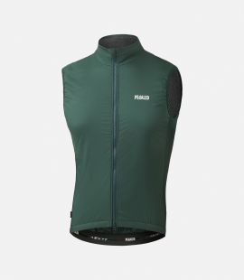 men cycling insulated vest green polartec essential still life front pedaled