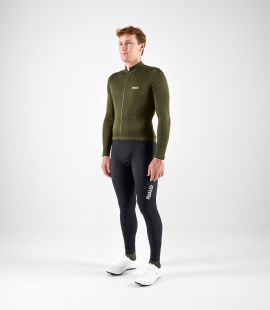 men cycling jersey long sleeve merino green element total body front | PEdALED
