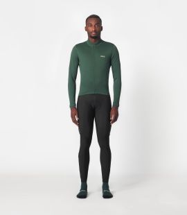 men cycling jersey long sleeve merino green essential total body front | PEdALED
