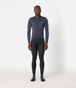 men cycling jersey long sleeve merino blue essential total body front | PEdALED
