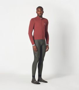 men cycling jersey long sleeve merino red essential total body front | PEdALED