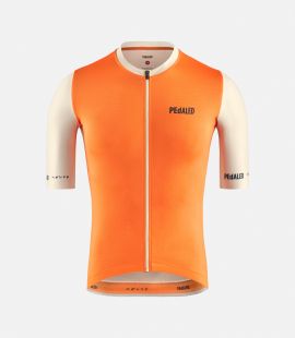 Cycling Jersey Orange for Men - Front - Logo | PEdALED
