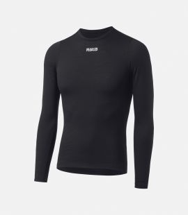 men cycling longsleeve baselayer merino black essential still life front pedaled