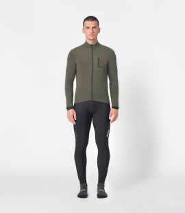 men cycling merino longsleeve  jersey green kaido total body front | PEdALED
