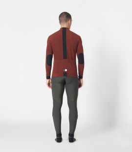 men cycling merino longsleeve  jersey red kaido total body back | PEdALED
