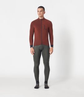 men cycling merino longsleeve  jersey red kaido total body front | PEdALED
