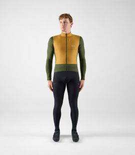 men cycling long sleeve jersey green odyssey total body front | PEdALED
