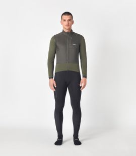 men cycling long sleeve jersey green odyssey total body front | PEdALED
