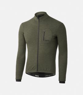 Cycling Merino Jersey Longsleeve Green for Men - Front - Kaido | PEdALED
