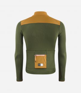 Cycling Jersey Long Sleeve Merino Green for Men - Back - Odyssey | PEdALED
