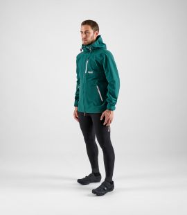 men cycling jacket waterproof hooded odyssey green total body front | PEdALED

