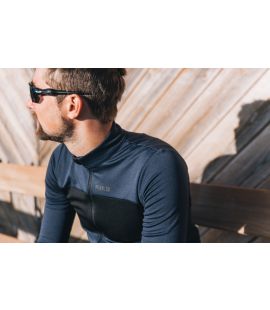men merino cycling jersey long sleeve navy essential pedaled detail front