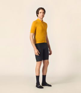 men merino cycling jersey yellow essential total body front pedaled