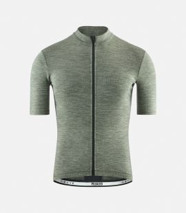 Cycling Merino Jersey Short Sleeve Green Sage for Men - Front - Kaido | PEdALED