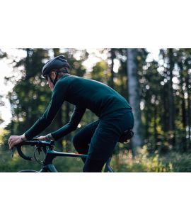 merino all road longsleeve jersey forest green jary in action pedaled