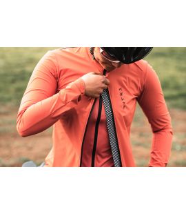 woman double zip all weather cycling jacket brick red mirai pedaled