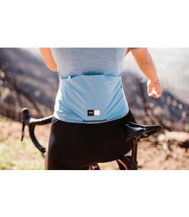 women cycling four season merino jersey light blue essential in action pedaled